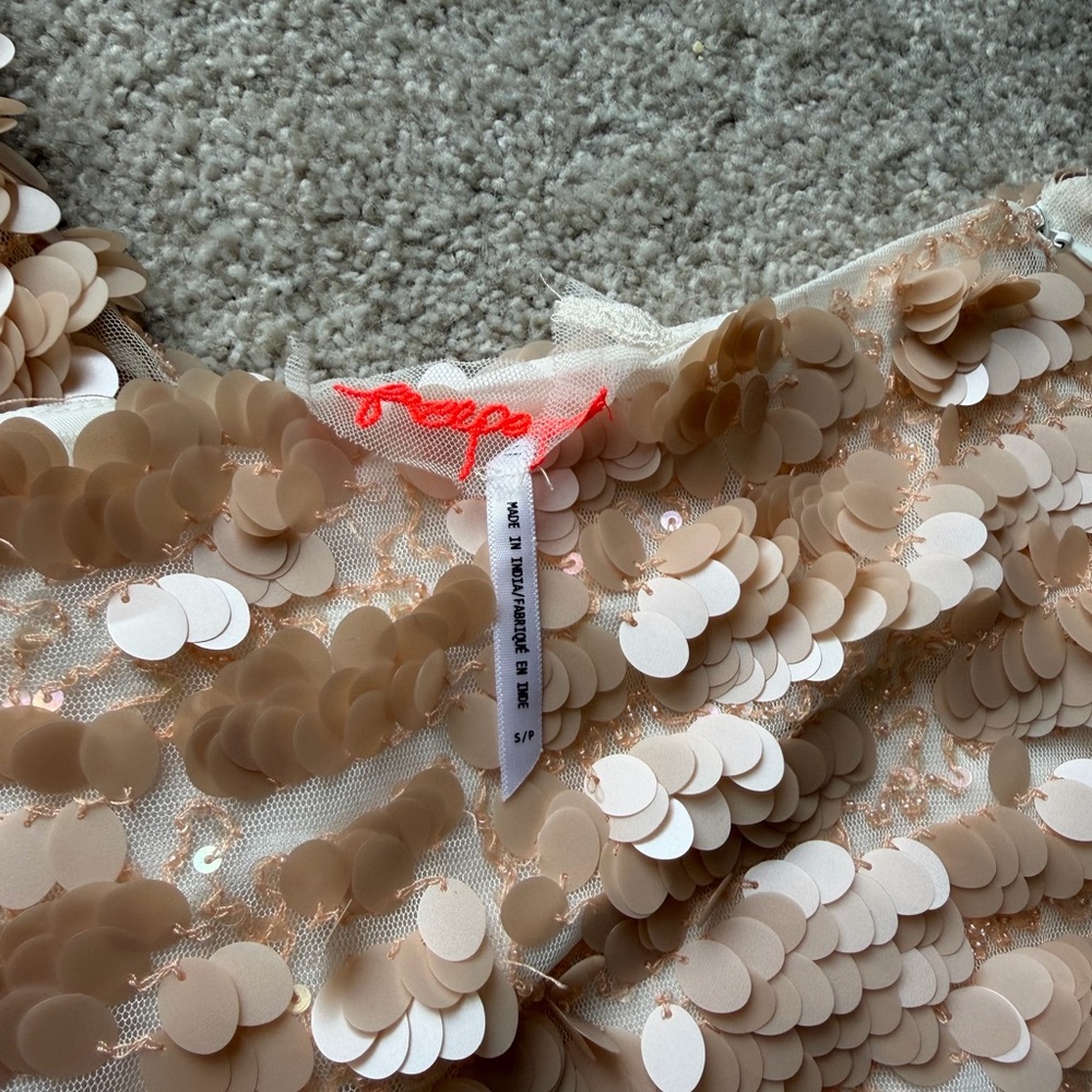 NWT Free People Tan Pink Sequin Porter Set Tank Top (S) and Mini Skirt (M) - Picture 7 of 10